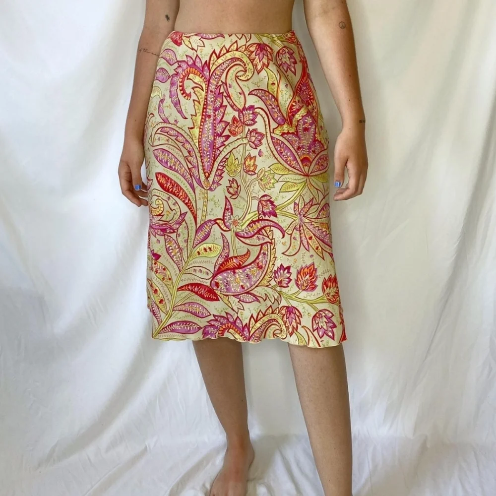 Talbots pink midi paisley skirt - Picture 1 of 3